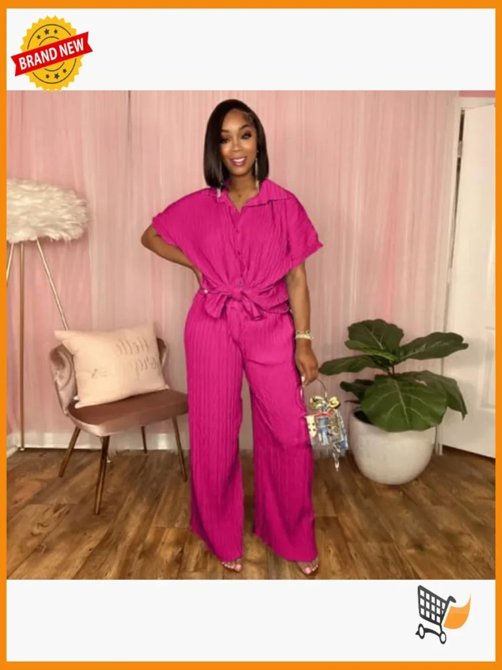 Button Down Shirt and Wide Leg Pants Matching Set Tracksuits Two Piece Outfit